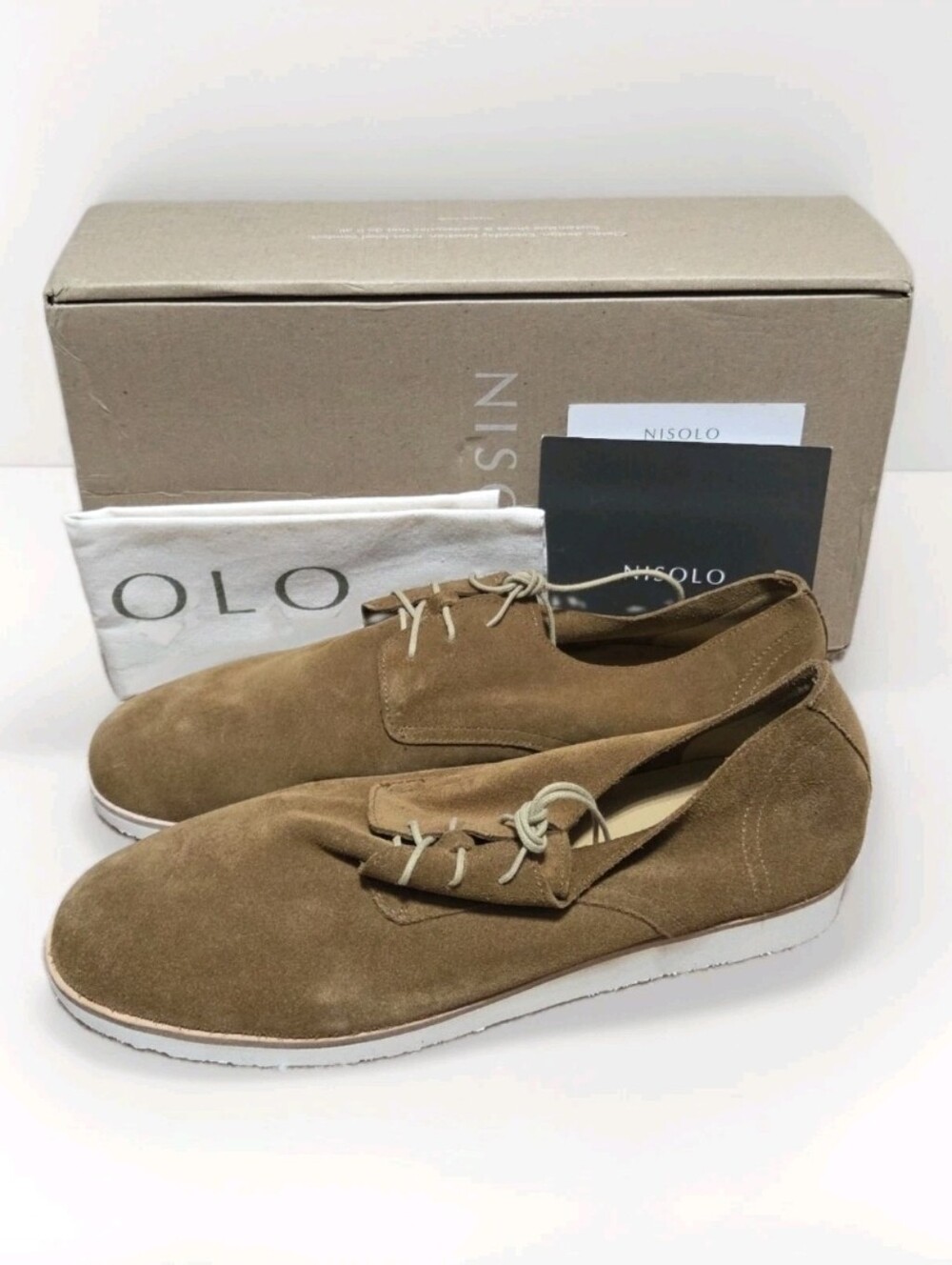 Nisolo Mens 10 Tan Suede Lightweight Derby Oxford Leather Travel Casual Shoes